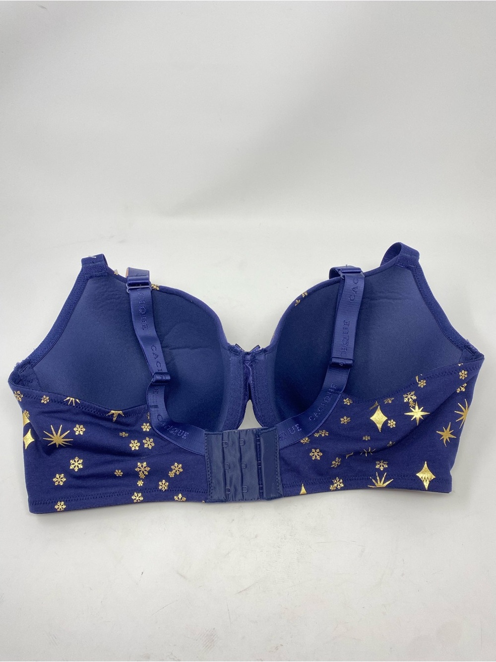Cacique Lightly Lined T Shirt Bra 38DDD Navy Gold Maritime Snowflakes Stars - Picture 3 of 9